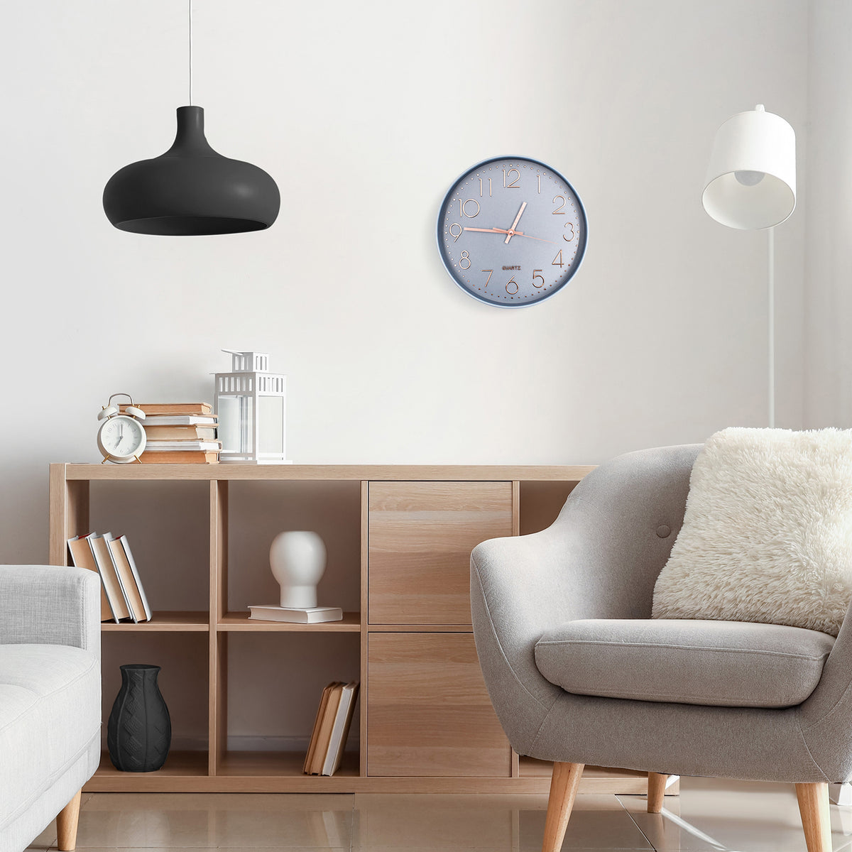 Wall Clock - Grey &amp; Rosegold