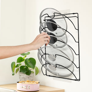 Wall Mounted Pan Lid Holder 5 Tier - Black