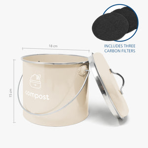 Small Compost Bin Kitchen with Carbon Filters - 3L - Cream