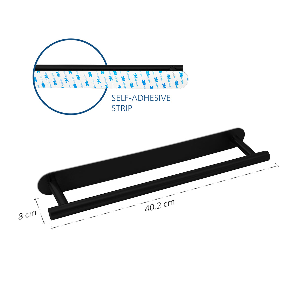 Stainless Steel Bathroom Towel Rack 40cm - Black