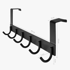 Over The Door Hooks Stainless Steel in Black 40cm with 6 Door Hooks