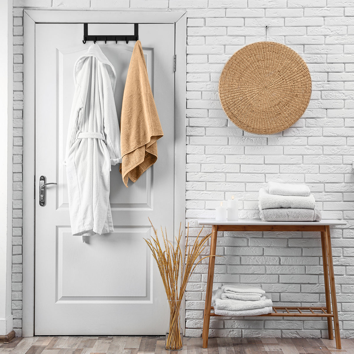 Over The Door Hooks Stainless Steel in Black 40cm with 6 Door Hooks