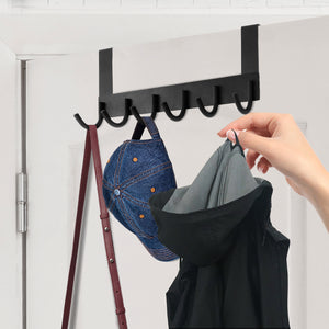 Over The Door Hooks Stainless Steel in Black 40cm with 6 Door Hooks