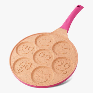 Emoji Pancake Pan 7 Hole 26.6cm - Pink Handle