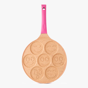 Emoji Pancake Pan 7 Hole 26.6cm - Pink Handle