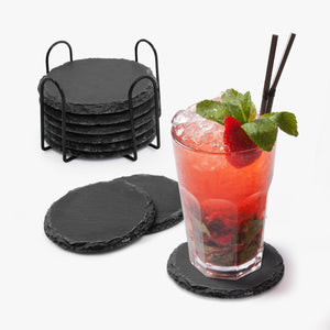 Slate Coasters 8pcs with Bamboo Storage