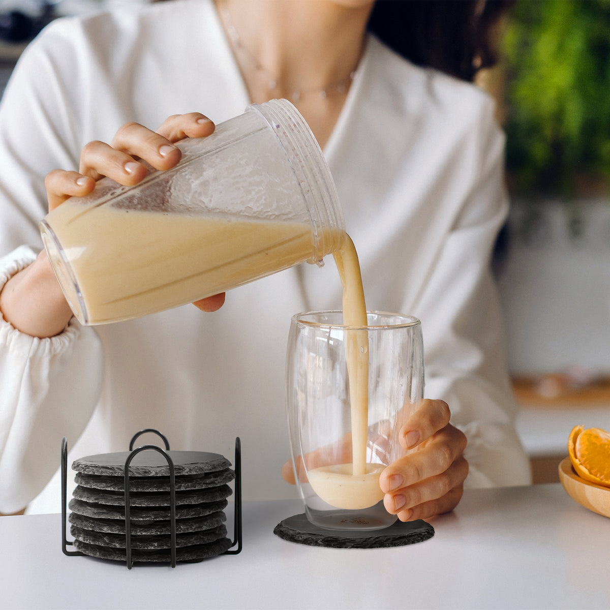 Slate Coasters 8pcs with Bamboo Storage