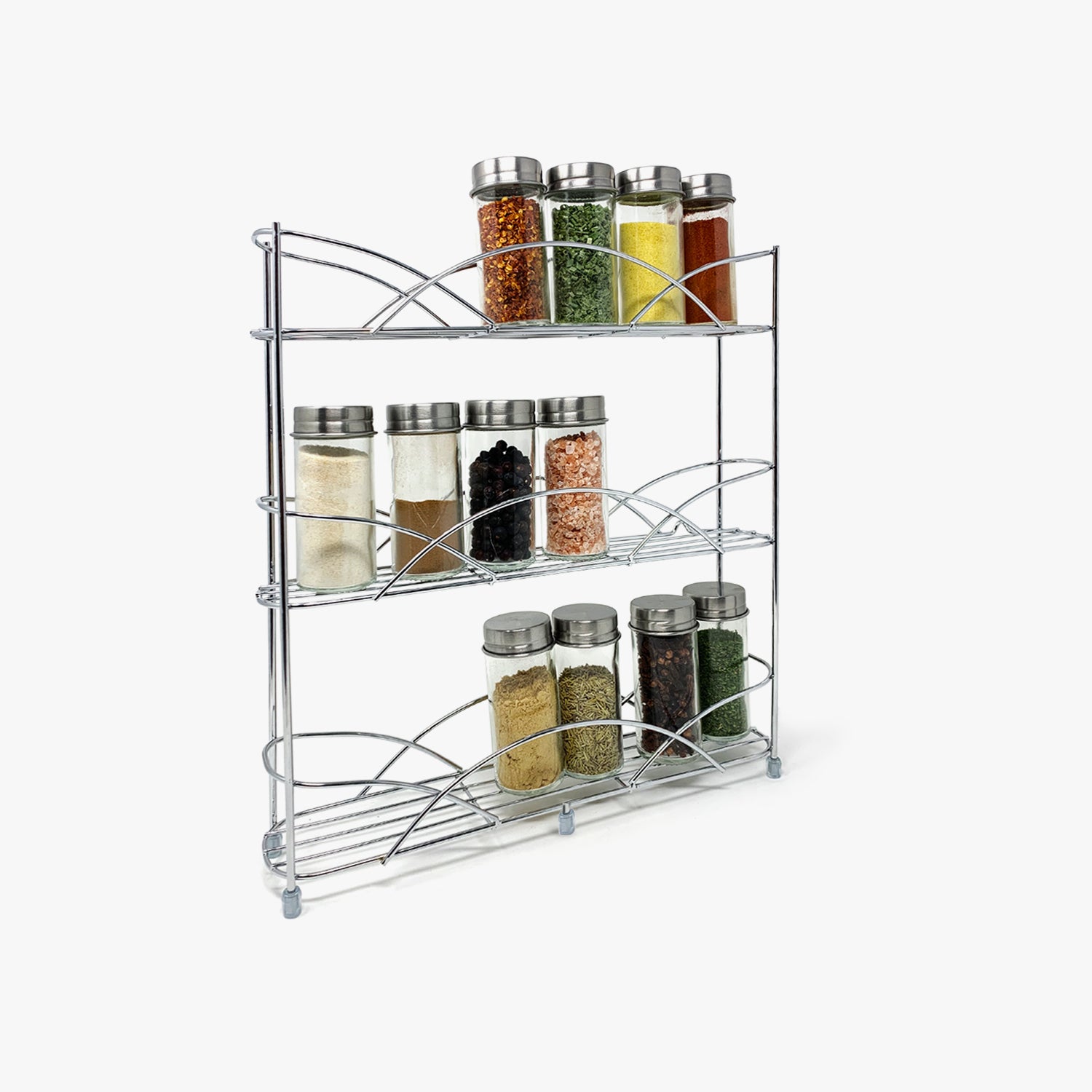 Silver Spice Rack + 14 Jars