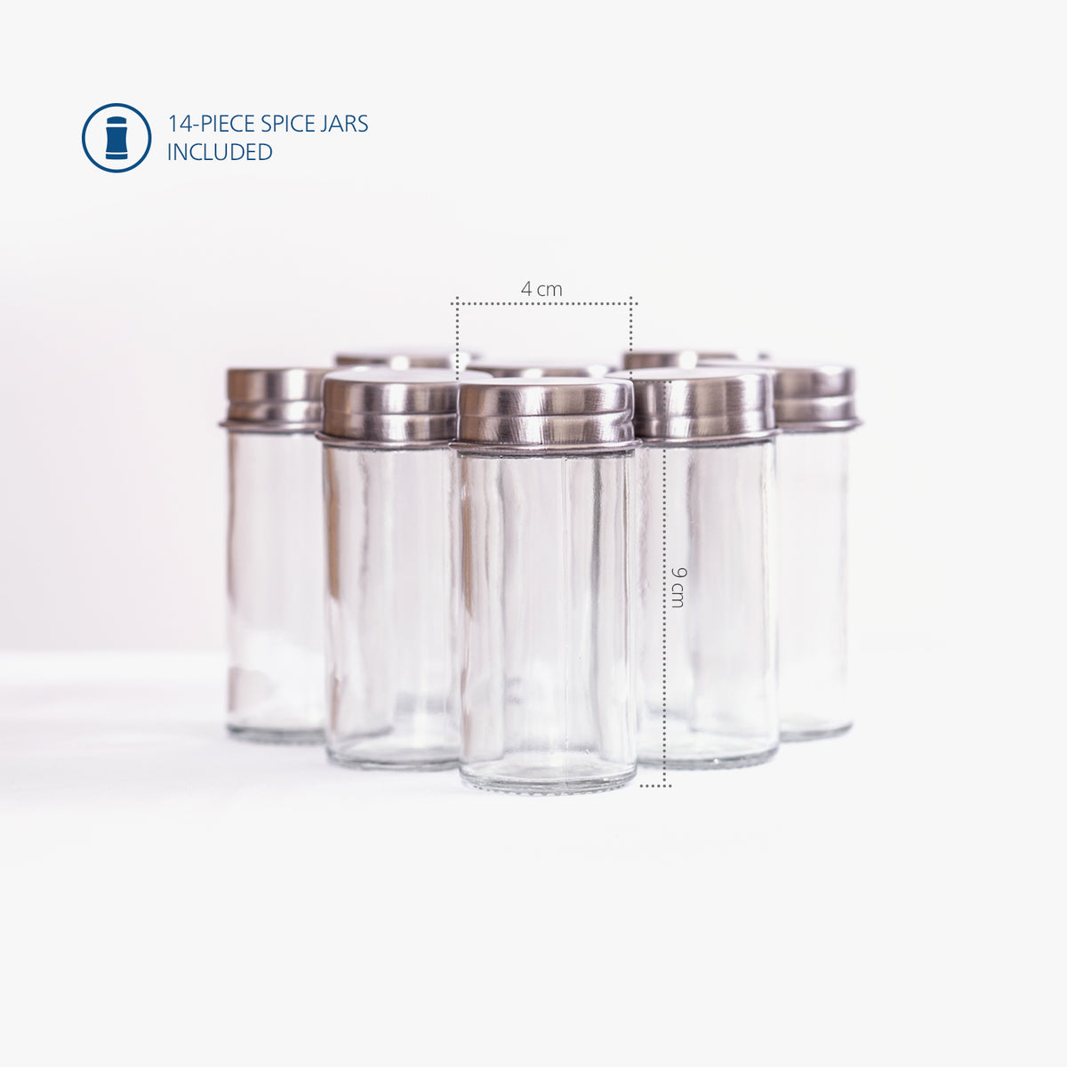 Silver Spice Rack + 14 Jars