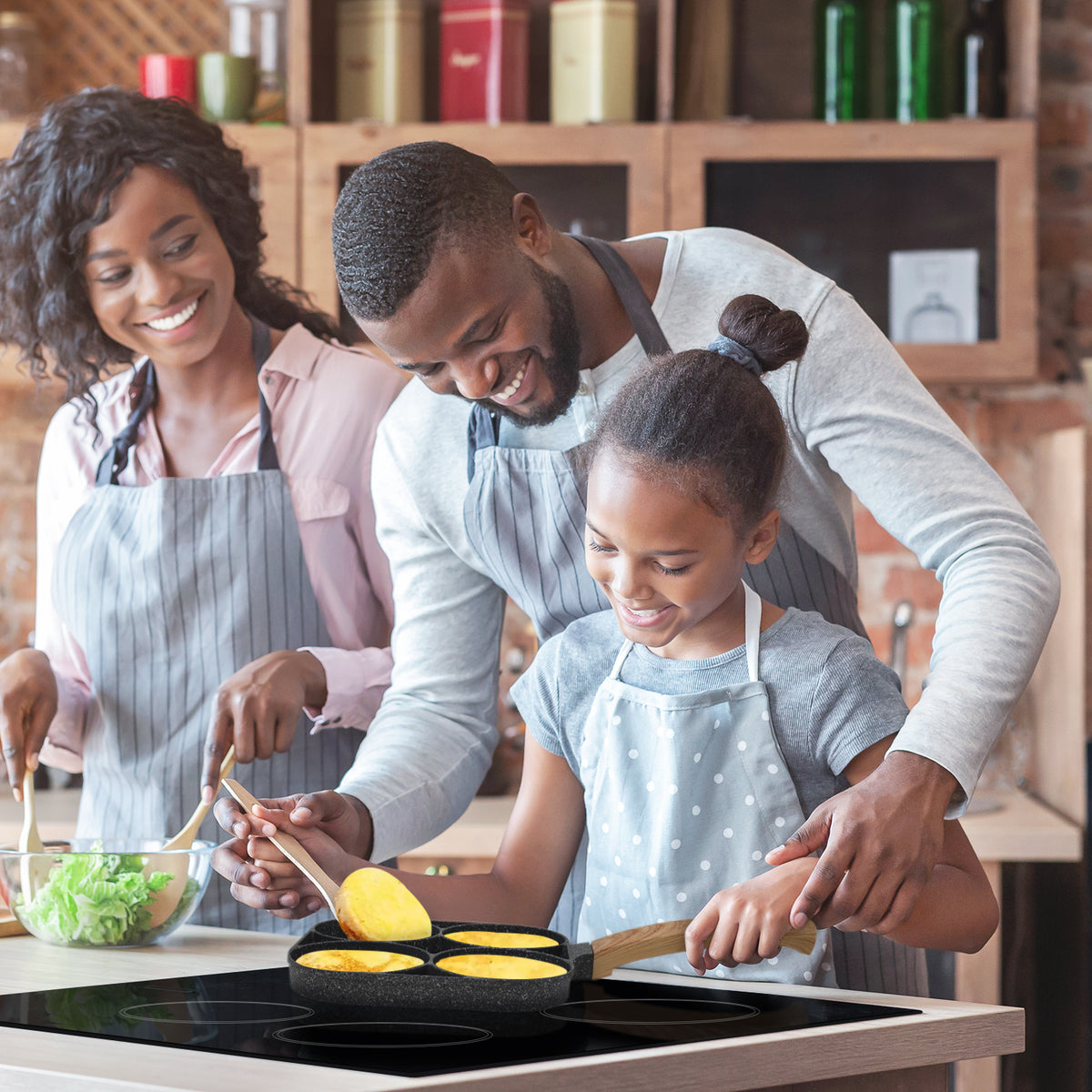  4 Hole Non Stick Frying Pan Family Cooking