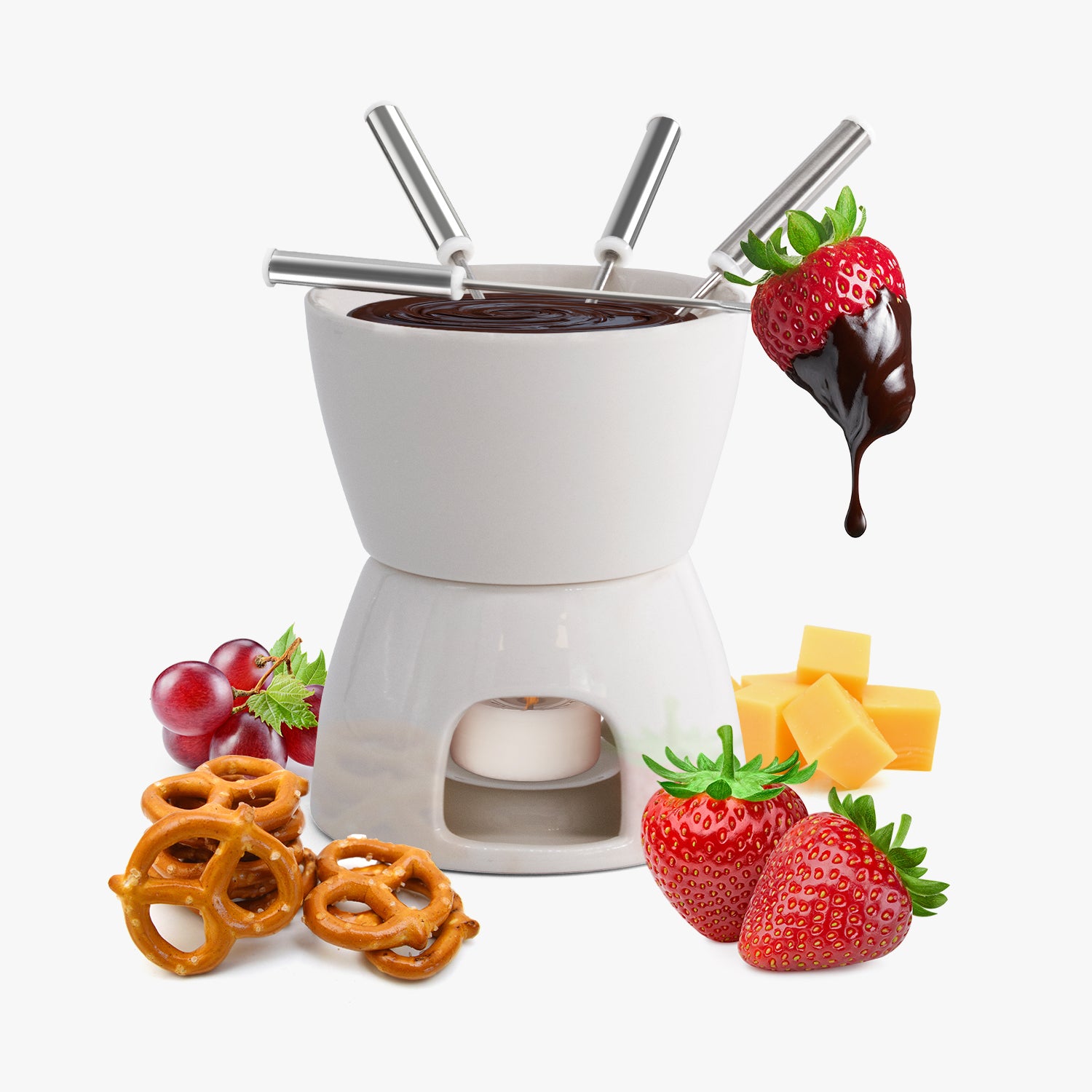 Ensemble de pot à fondue au chocolat en céramique avec 4 fourchettes,  ensemble à