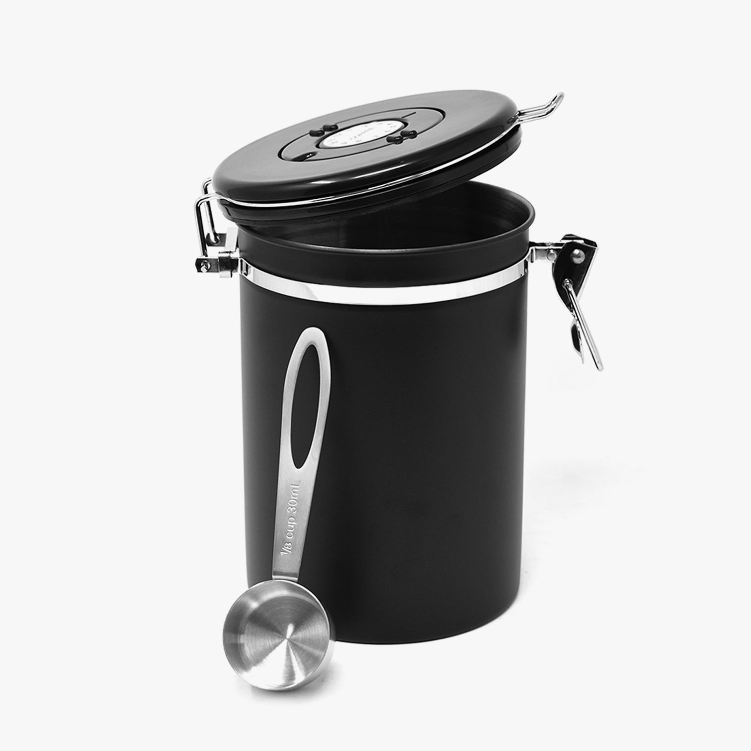 Boîte à café hermétique - Boîte à grains de café avec valve Co2 - Avec  cuillère à mesurer - 1,8 L (Argent) 
