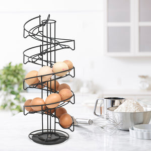 ELEATTRUN Countertop Egg Spin Dispenser Rack for Fresh Egg Storage, Stable Base Egg Skelter with 6 Layer Basket (Black)