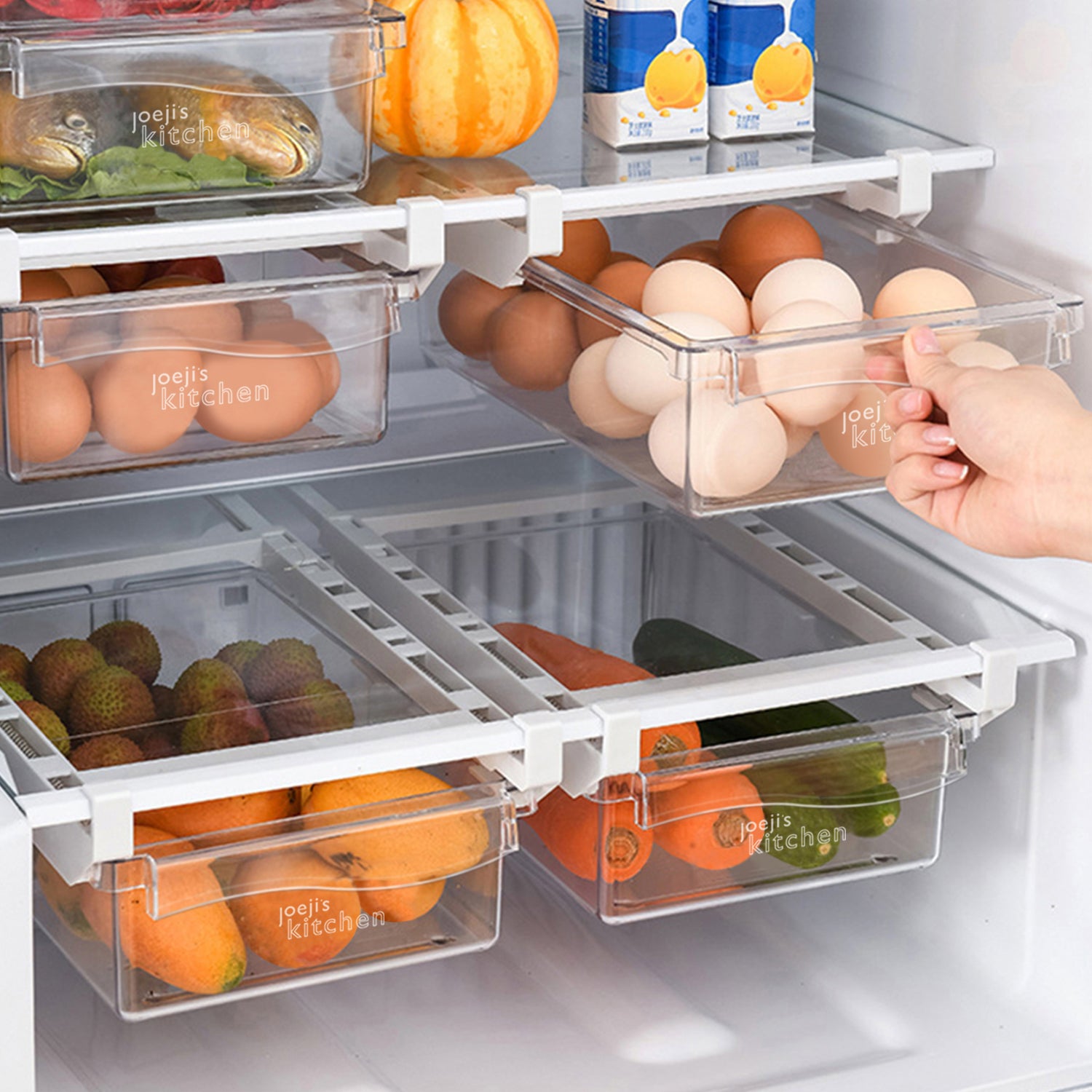Changshengda Kühlschrank-Organizer-Set – 6-teilig, 3 Größen, Stapelbar, Mit Griffen, BPA-frei, Transparent – Für Kühlschrank, Gefrierschrank, Speisekammer & Büro Transparente Kühlschrank Behälter