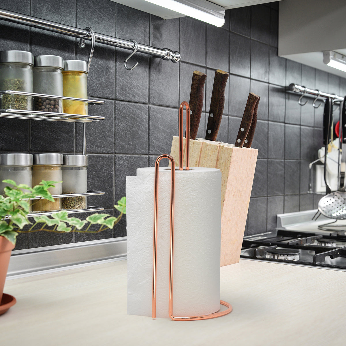 Rose Gold Standing Kitchen Roll Holder