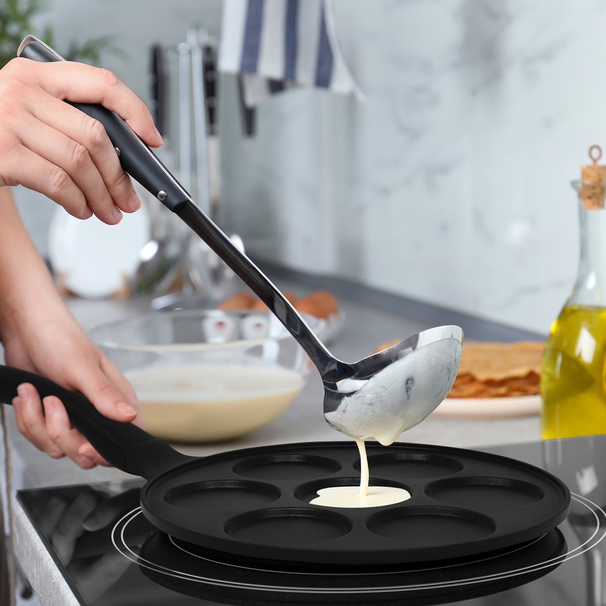 Joejis Poêle à Crêpe Pancakes Blinis - 4 Trous en Aluminium Antiadhésif -  Poele a Crepe induction ou