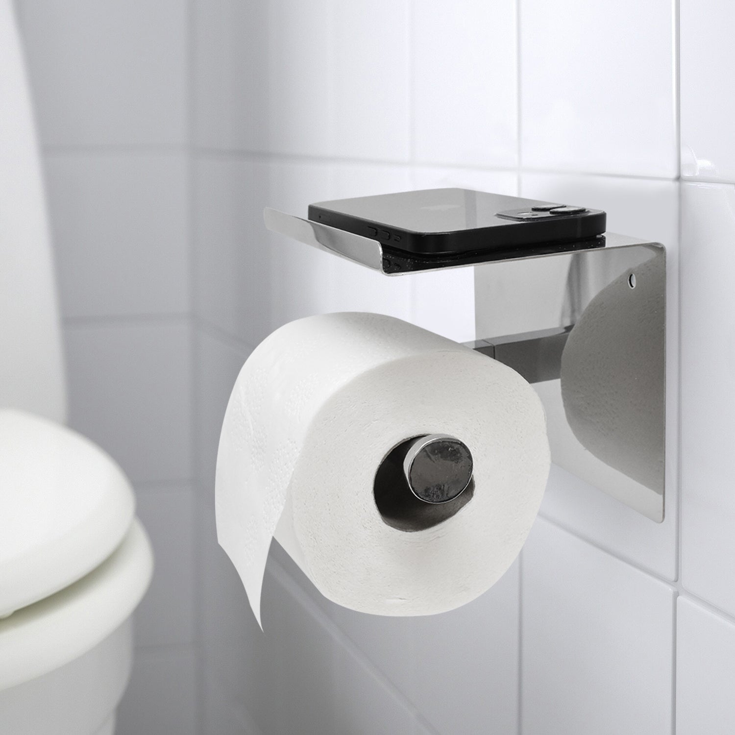 Portarrollos Baño para Papel Higienico adhesivo acero inox Plateado