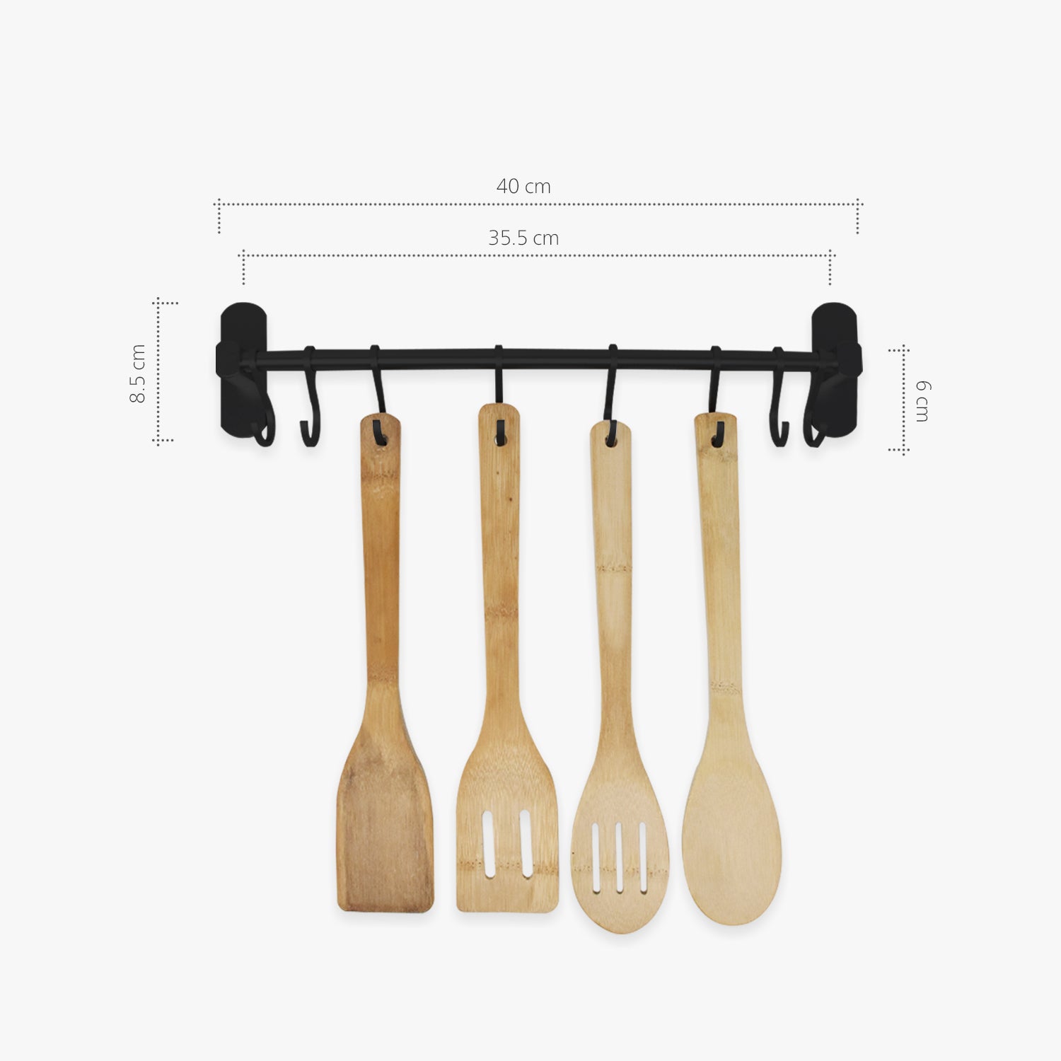 Barra de cocina, soporte para ollas de cocina montado en la pared para colgar  utensilios de cocina, soporte de barra para colgar de 40 cm con 8 ganchos